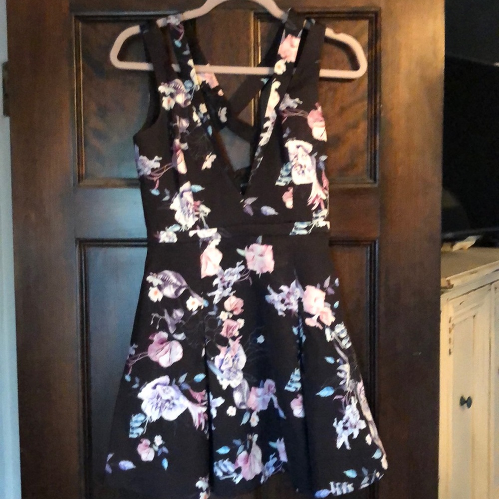 Black floral skater dress